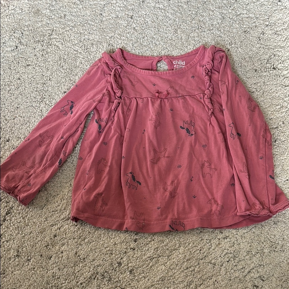 Carter's Child of Mine Pink Sparkly Unicorn Ruffle Shoulder Top Size 24m